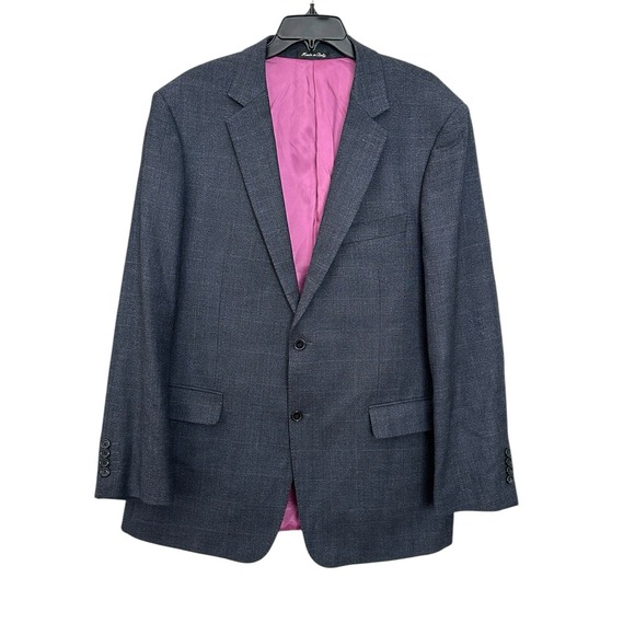 Bresciani‎ Sport Coat 46L Italy Blue Purple Plaid Wool Silk Jacket Blazer #K5-8 - Picture 1 of 13